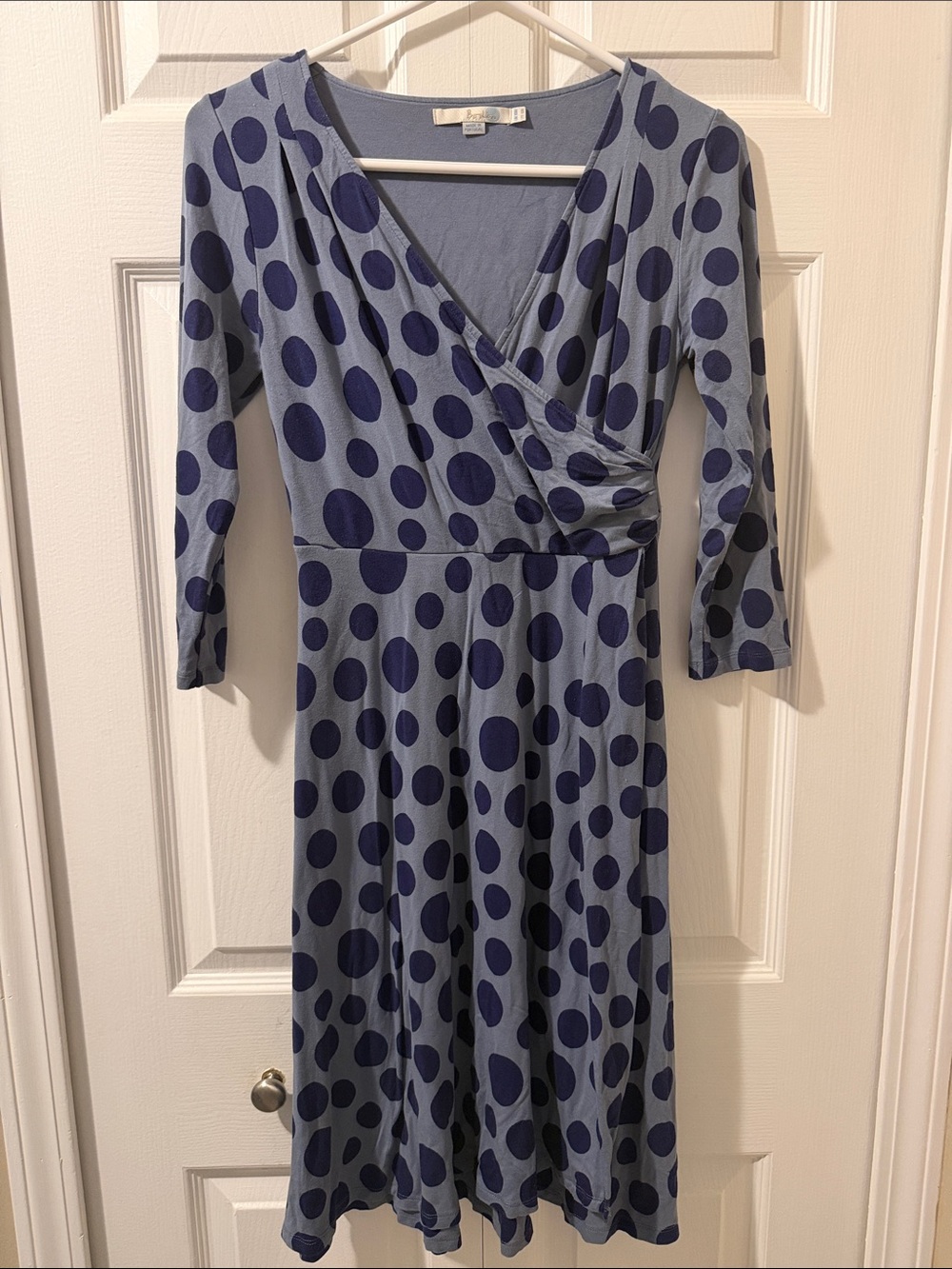 Boden Blue Polka Dot Wrap Midi Dress Size 6R